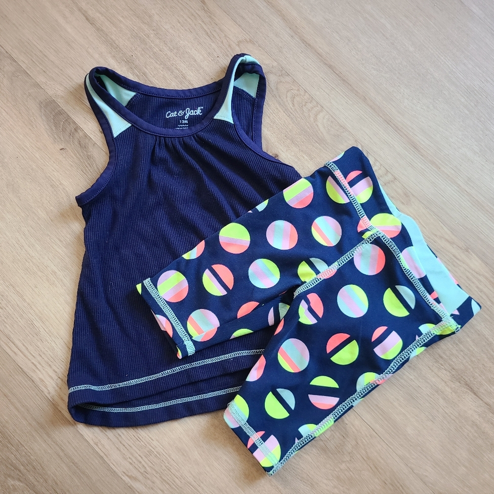 Girls athleisure 12 month yoga pants tank top matching set navy